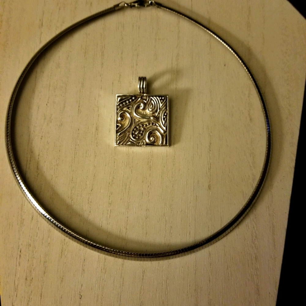 Stainless Steel Necklace- Sterling Silver Pendant.